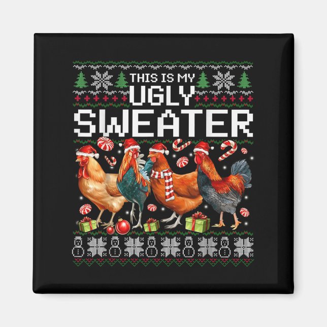 Funny Chicken Ugly Christmas Sweater Holiday Desig Magnet (Vorne)