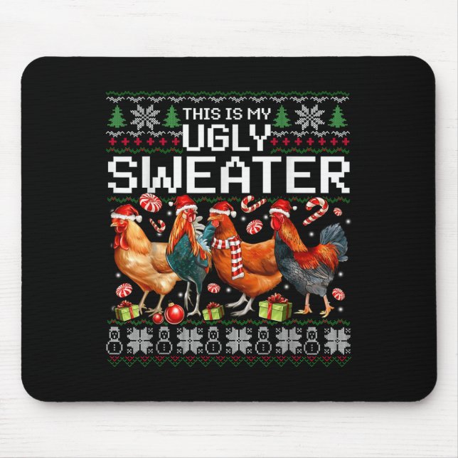 Funny Chicken Ugly Christmas Sweater Holiday Desig Mousepad (Vorne)