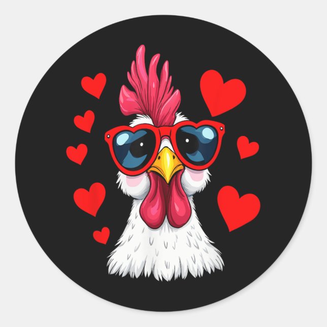 Funny Chicken Valentinstag Herzchen Hühnerkuchen Runder Aufkleber (Vorderseite)