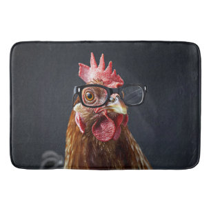 Funny Chicken Wearing Brillen Badematte
