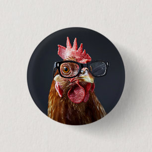 Funny Chicken Wearing Brillen Button