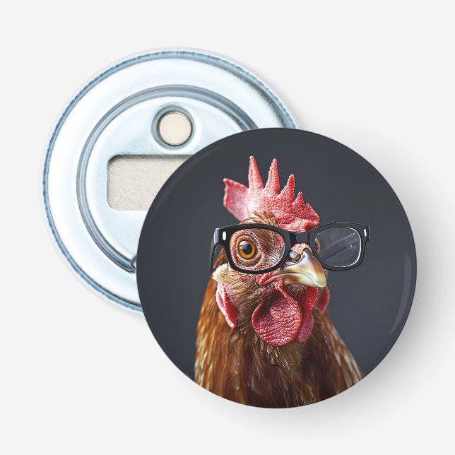 Funny Chicken Wearing Brillen Flaschenöffner (Vorderseite)