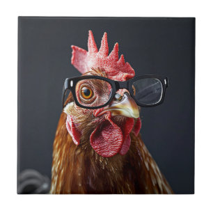 Funny Chicken Wearing Brillen Fliese