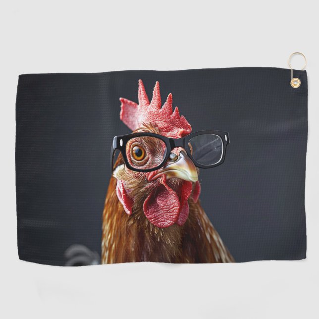 Funny Chicken Wearing Brillen Golfhandtuch (Horizontal)