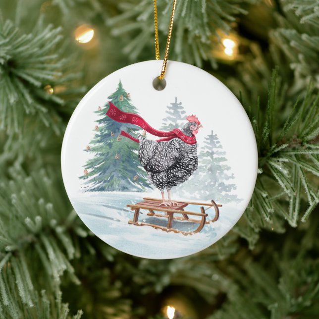 Funny Chicken Weihnachtsbaum Rodelbahn mit Aussich Keramik Ornament (Baum)