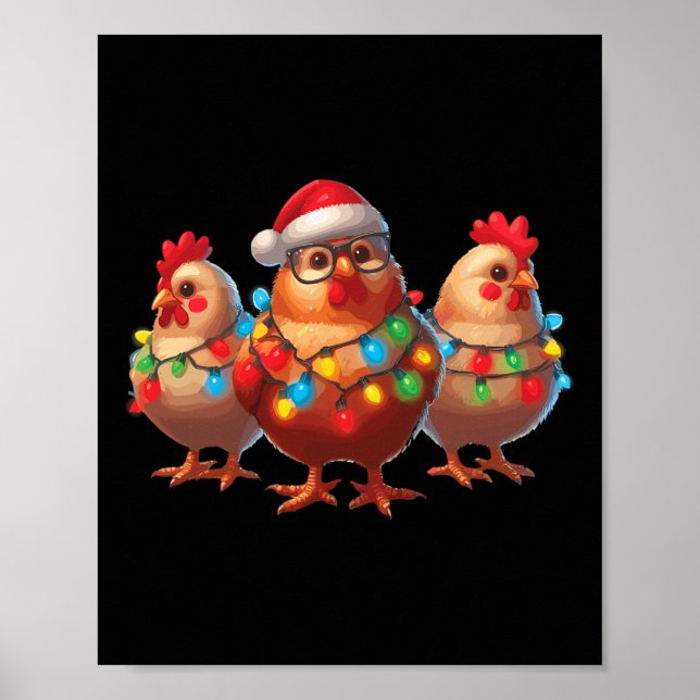 Funny Chicken Weihnachtsbeleuchtung Farm Tier Nied Poster (Vorne)