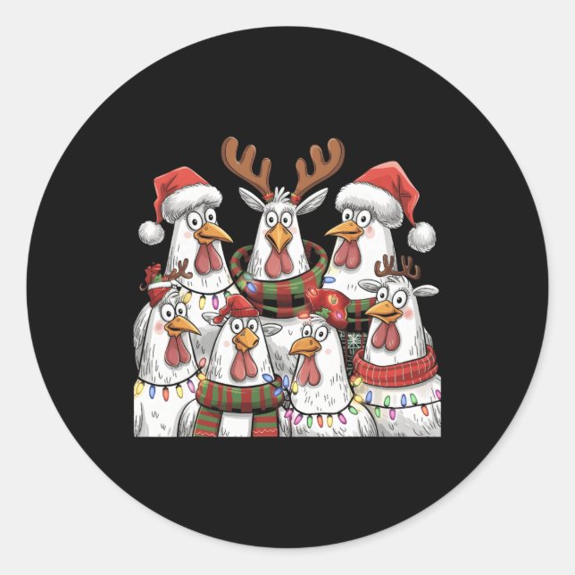 Funny Chicken Weihnachtsbeleuchtung Farm Tier Nied Runder Aufkleber (Vorderseite)