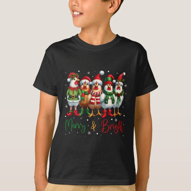 Funny Chicken Weihnachtsbeleuchtung Farm Tier Nied T-Shirt (Vorderseite)