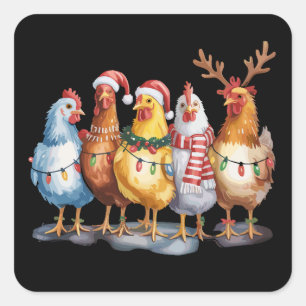 Funny Chicken WeihnachtsLICHT Farm Animal Xmas Quadratischer Aufkleber