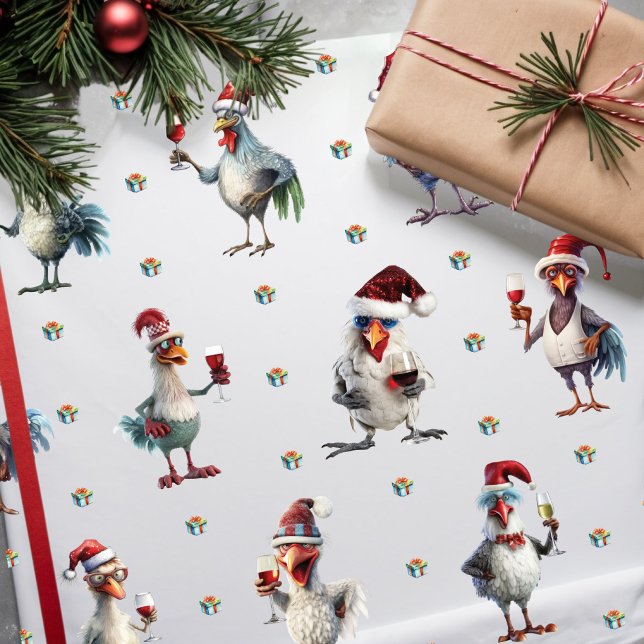 Funny Chicken Wine Party Weihnachten Weihnachtsfei Geschenkpapier (Von Creator hochgeladen)