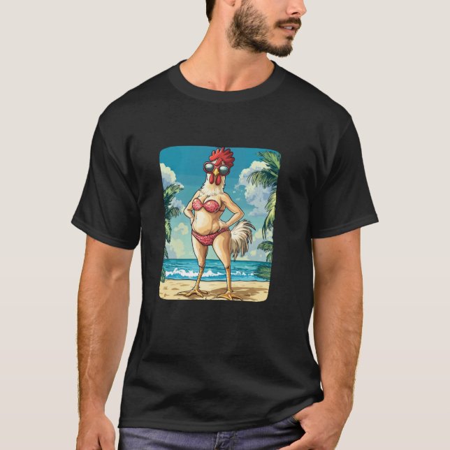 Funny Chicken Woman Kostüm von Bikini für Beach Lo T-Shirt (Vorderseite)