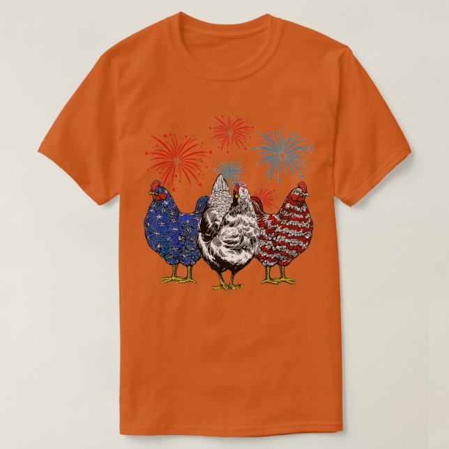 Funny Chickens American Flag Patriotic Bauer 4 T-Shirt (Design vorne)