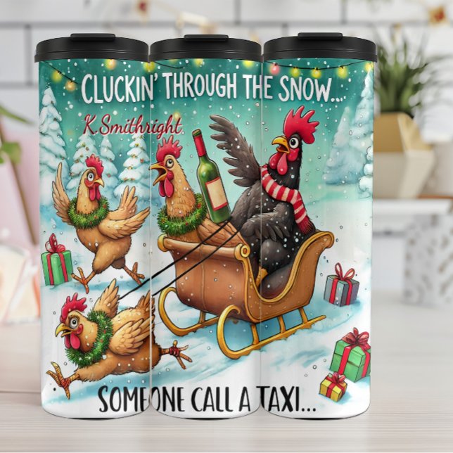 Funny Chickens Pulling Sleigh Thermosbecher (Von Creator hochgeladen)