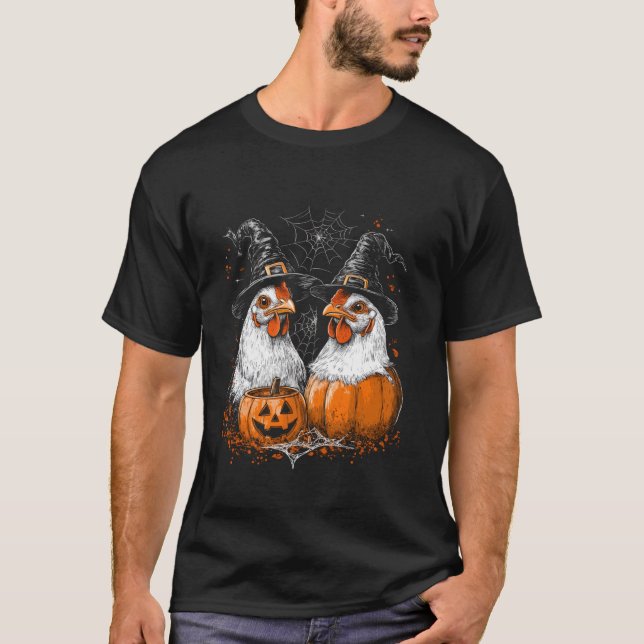 Funny Chickens Roosters Hexen Halloween-Kostüm T-Shirt (Vorderseite)