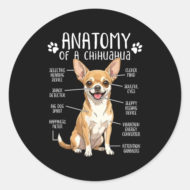 Funny Chihuahua Anatomy Of A Chihuahua Dog Owner P Runder Aufkleber (Vorderseite)