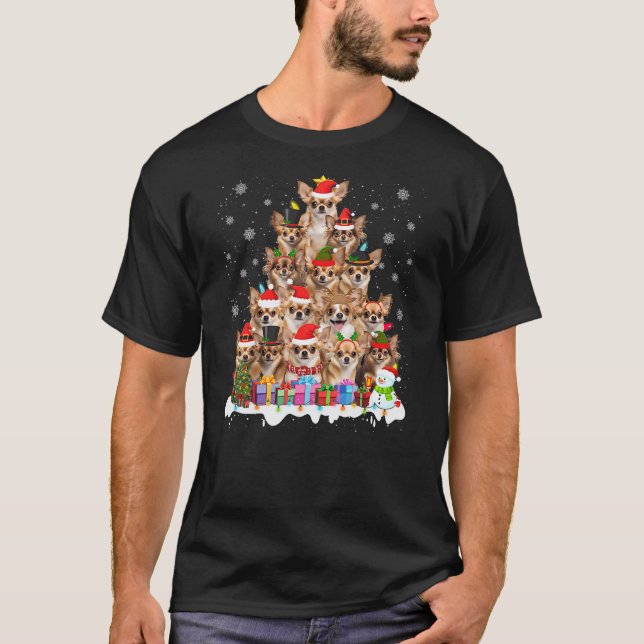 Funny Chihuahua Christmas Lights Tree Dog Lover Xm T-Shirt (Vorderseite)