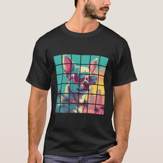 Funny Chihuahua Dog Cool Synthwave Graphic T-Shirt (Vorderseite)