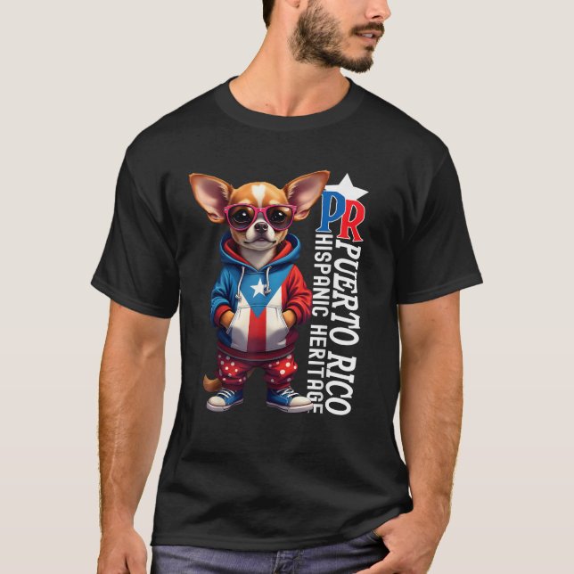 Funny Chihuahua Dog Puerto Rico Flag Hispanic Heri T-Shirt (Vorderseite)