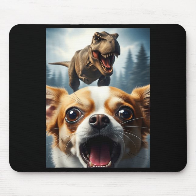 Funny Chihuahua Dog Selfie With T-rex Women Men Ki Mousepad (Vorne)