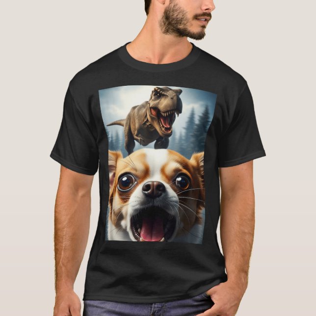 Funny Chihuahua Dog Selfie With T-rex Women Men Ki T-Shirt (Vorderseite)