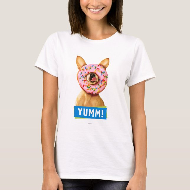Funny Chihuahua Hund mit Sprinkle Donut auf Nase T-Shirt (Vorderseite)