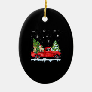 Funny Chihuahua mit dem roten Lkw Weihnachtsfeiert Keramik Ornament