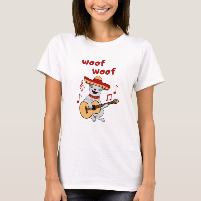 Funny Chihuahua spielt Gitarre. Niedlicher Hund T-Shirt (Vorderseite)