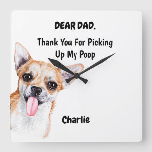 Funny Chihuahua Vater Quadratische Wanduhr