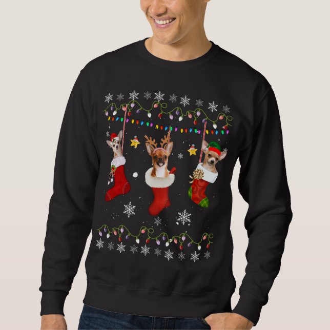 Funny Chihuahua Weihnachtssocken Lights Geschenk D Sweatshirt (Vorderseite)