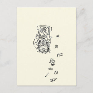 Funny Child Making a Mess Line Zeichnend von oben Postkarte