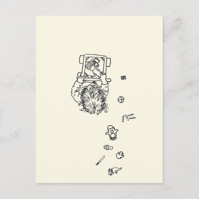 Funny Child Making a Mess Line Zeichnend von oben Postkarte (Vorderseite)