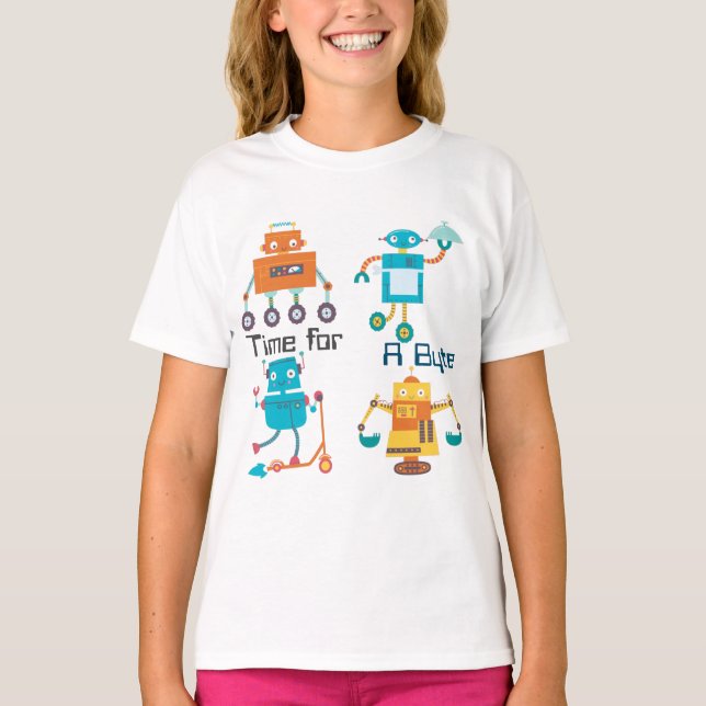Funny Children's Robots Time for a Byte T-Shirt (Vorderseite)