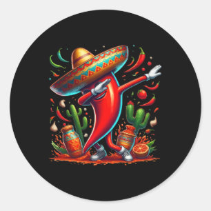 Funny Chili Dabbing Hot Pepper Sombrero Cinco De M Runder Aufkleber