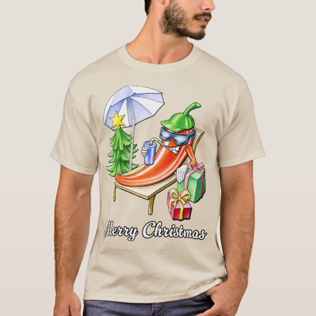 Funny Chili Frohe Weihnachten unter Parasol und We T-Shirt (Vorderseite)