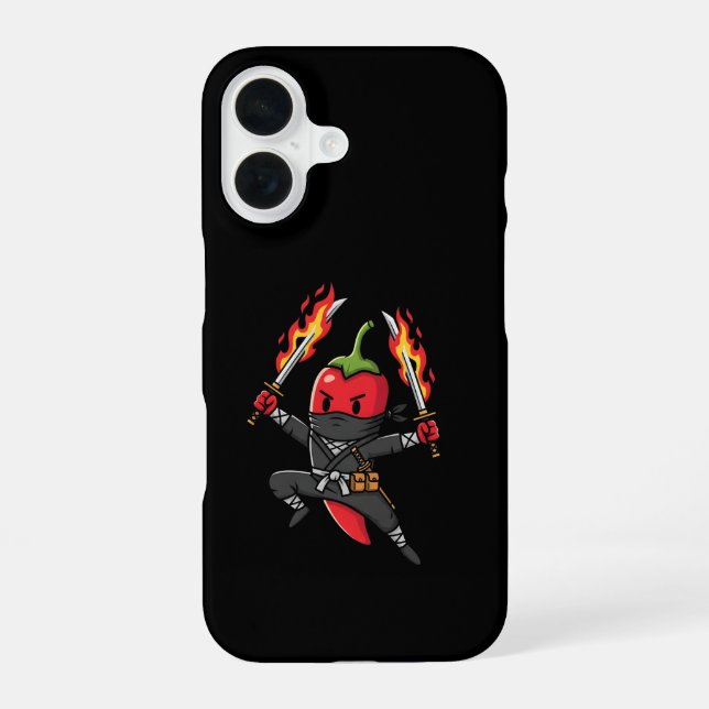 Funny Chili Pepper Fire Ninja Samurai Illustration iPhone 16 Hülle (Rückseite)