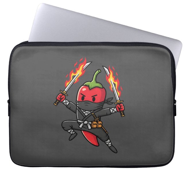 Funny Chili Pepper Fire Ninja Samurai Illustration Laptopschutzhülle (Vorderseite)