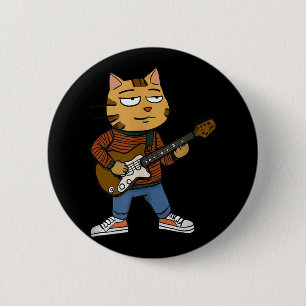 Funny Chill Cat Playing A Guitar Typ Vater Rock &a Button