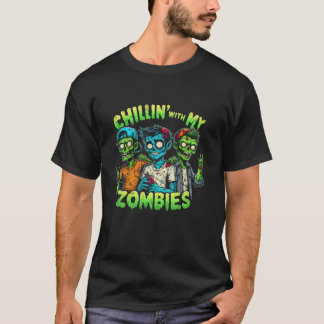 Funny Chillin mit meinen Zombies Zombie Halloween  T-Shirt