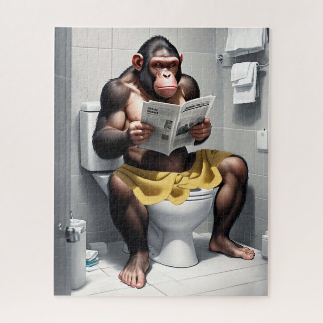 Funny Chimp auf einer Toilette Puzzle (Vertikal)