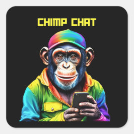 Funny-Chimp Chat-Schimpanse mit Telefon- Quadratischer Aufkleber
