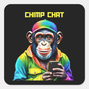 Funny-Chimp Chat-Schimpanse mit Telefon- Quadratischer Aufkleber