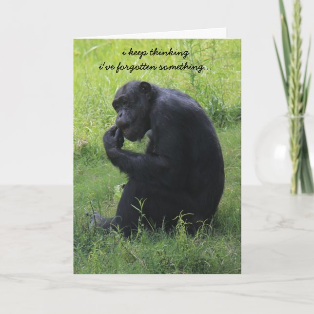 Funny Chimp (der Denker) Belated Birthday Card Karte (Vorderseite)