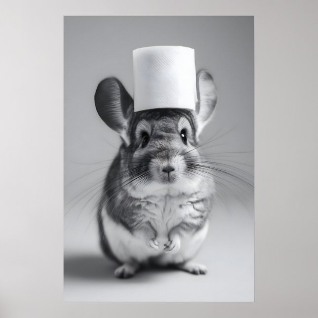 Funny Chinchilla Bathroom Print, Toilet Paper Hat Poster (Vorne)