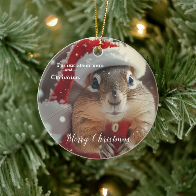 Funny Chipmunk Nut Merry Christmas Photo Keramik Ornament (Baum)