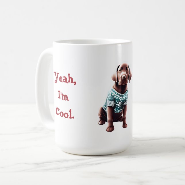 Funny Chocolate Labrador im Weihnachtskraut Kaffeetasse (Vorderseite Links)