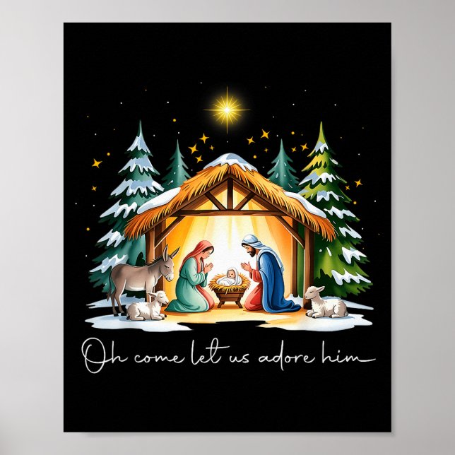 Funny Christian Christmas Jesus Oh Come Let Us Ado Poster (Vorne)