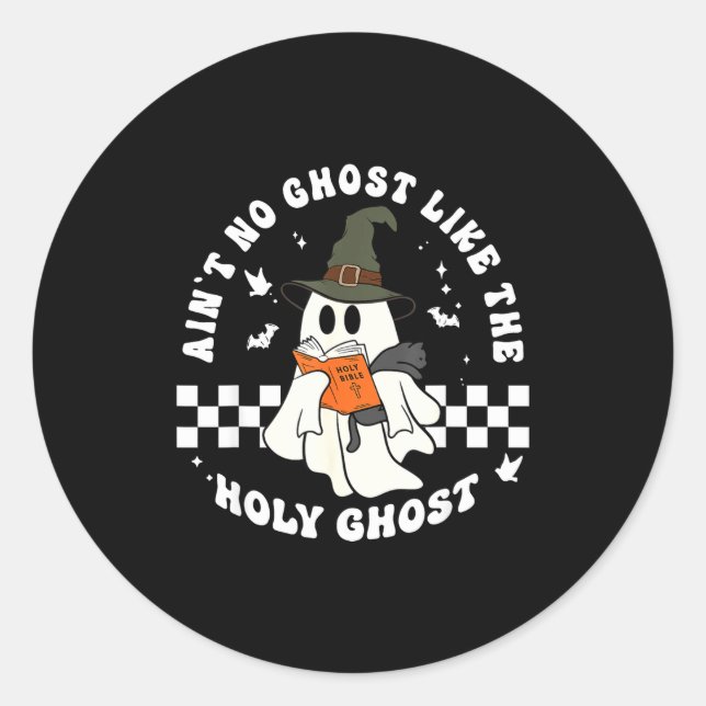 Funny Christian Ghost With Bible Retro Catholic Cu Runder Aufkleber (Vorderseite)