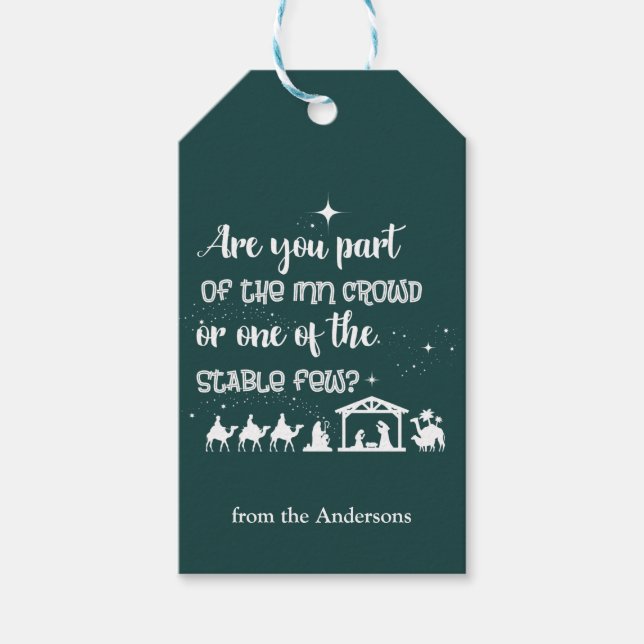 Funny Christlich Christmas Krippe Grün Geschenkanhänger (Vorderseite)