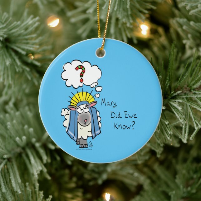 Funny Christlich Weihnachten Niedliche Schafe Cart Keramik Ornament (Baum)