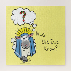 Funny Christlich Weihnachten Niedliche Schafe Cart Puzzle